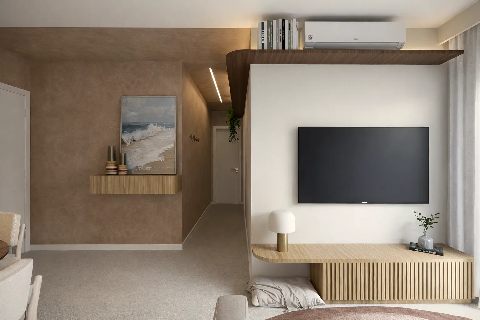 Apartamento Raiz — Entrada e sala de TV